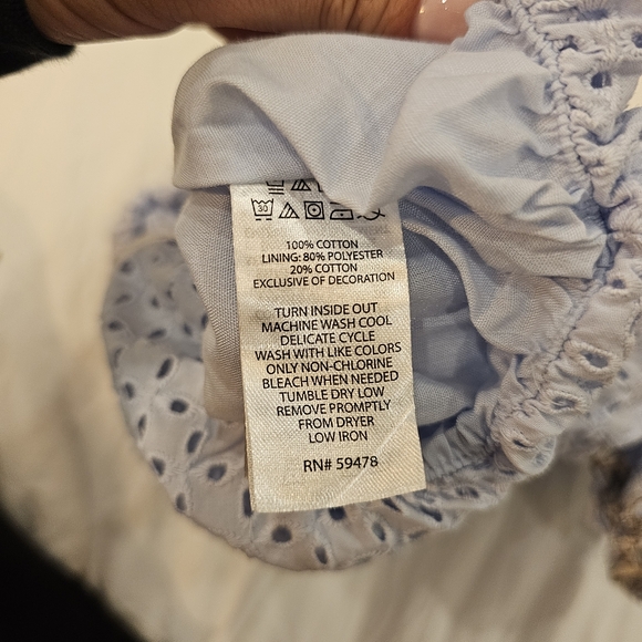 Maggie & Zoe Baby Blue Eyelet Selevess Romper and matching Bonnet 3-6 months - Picture 4 of 4